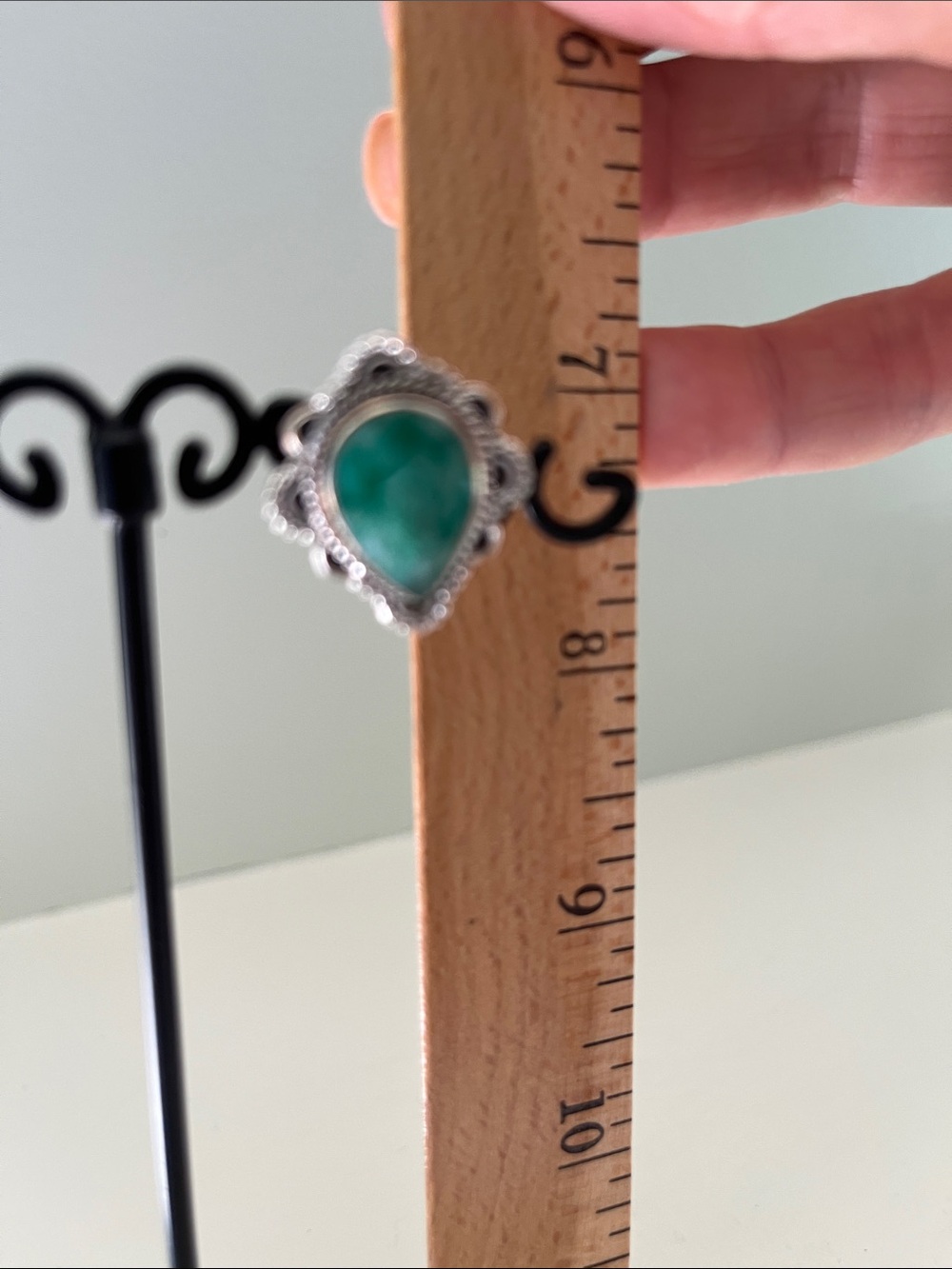 Raw Emerald Teardrop Stone Sterling Silver Stud Earrings - Women Jewelry - Picture 7 of 7